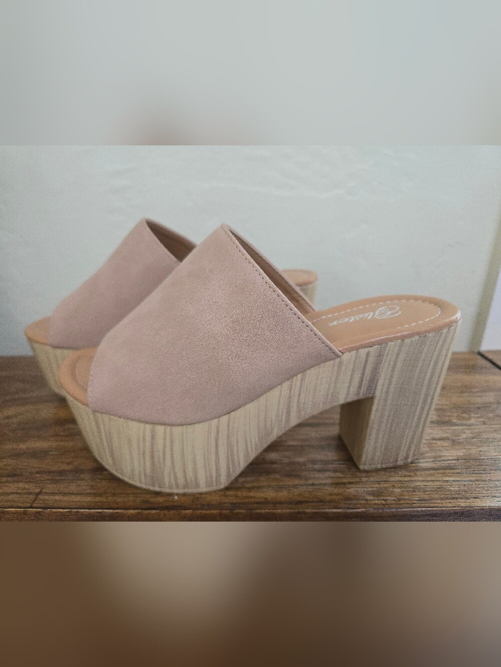 Platform Mule Clogs In Sand Colored Faux Suede-light weight